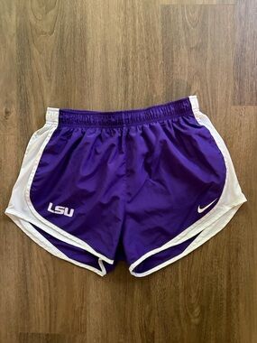 Nike Women's Purple and White Athletic Running Shorts with LSU Logo
